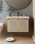 WQHPLMD tocador flotante 30 pulgadas - Lavabo cerámico para baño - 2 puertas con cierre suave - Mueble de pared compacto para espacios pequeños