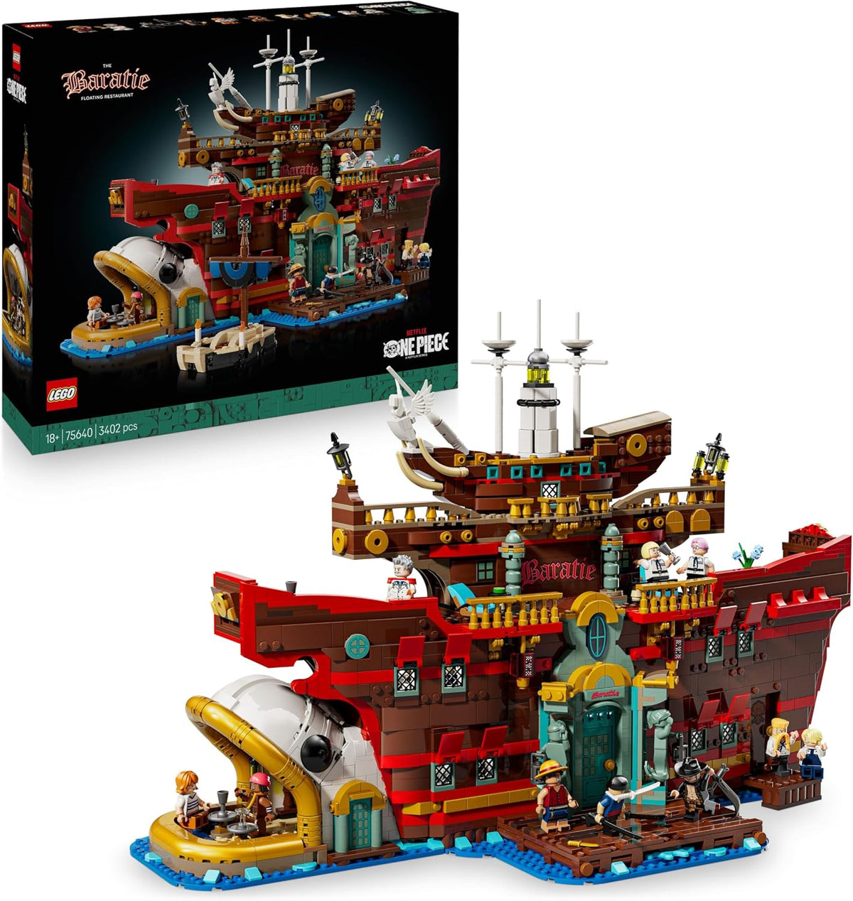 LEGO One Piece Baratie restaurante flotante maqueta barco anime adulto 3402 piezas 10 minifiguras Luffy Nami Sanji decoracion coleccion regalo fans 75640