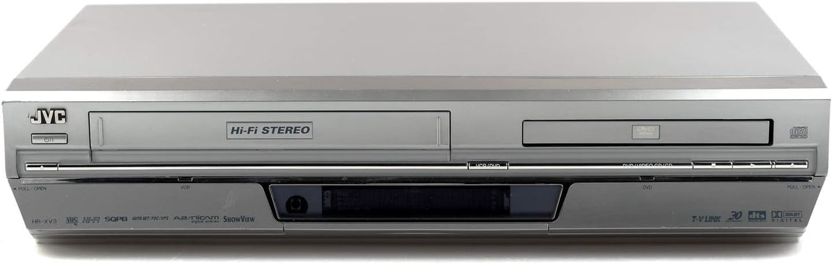 JVC HR XV 3 Grabador DVD VHS HD RCA Sistema Multimedia Grabación Estéreo Dolby Digital Cine Hogar Gris