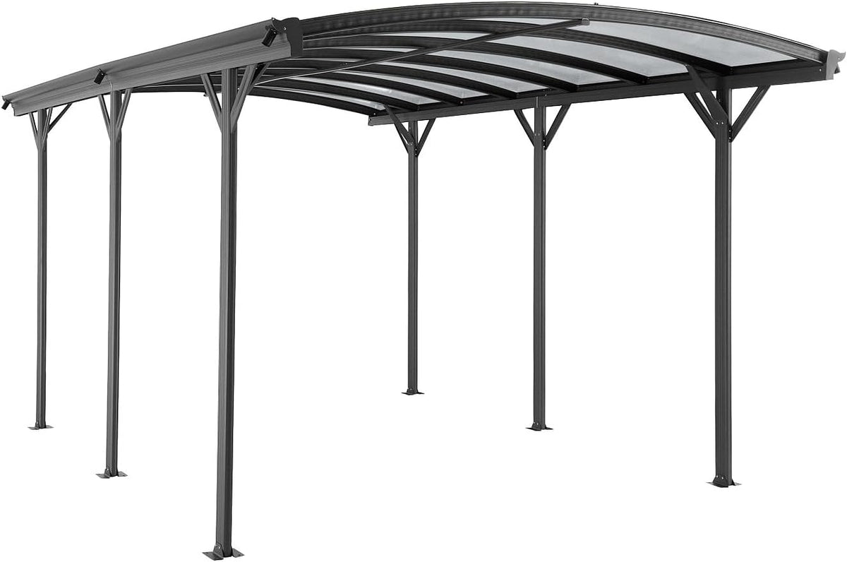 Vente-unique BARESA cochera autoportante para 1 coche - Superficie 15,15 m2 con marco de aluminio - Impermeable y protección UV - Gris antracita para exterior