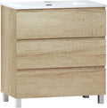 Mueble de baño con lavabo cerámico - Melamina de 16 mm color Nature - Tres cajones con patas y montaje en suelo - Diseño funcional para baño