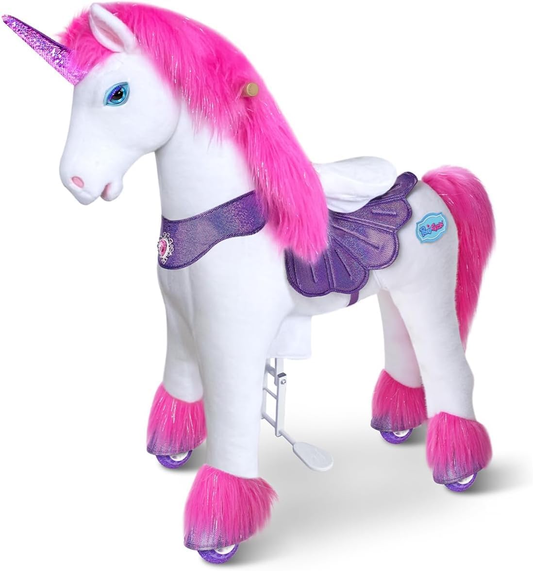 Montura de unicornio rosa con sonidos juguete de montar con ruedas modelo Y para niños a partir de 7 años interior exterior juego activo - juguete de movimiento infantil - paseo seguro