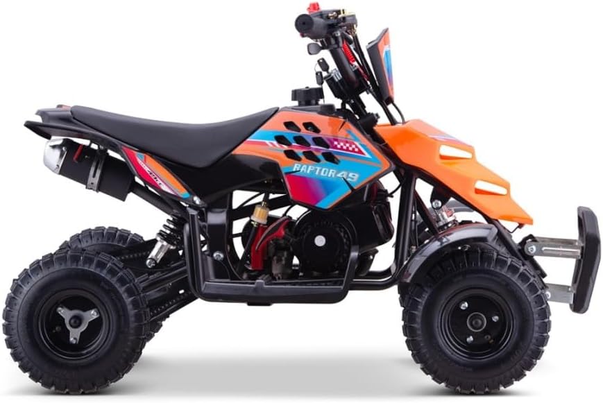 Mini Quad Raptor R4 gasolina 49cc infantil ATV naranja vehiculo todoterreno niños 4 a 10 anos acero carbono montaje requerido aventura