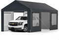 COSTWAY Garaje exterior para coche - Hierro y polietileno gris de 5,95 x 3 x 2,8 m - 8 paredes desmontables con ventanas ventiladas - Puertas enrollables para SUV y camión