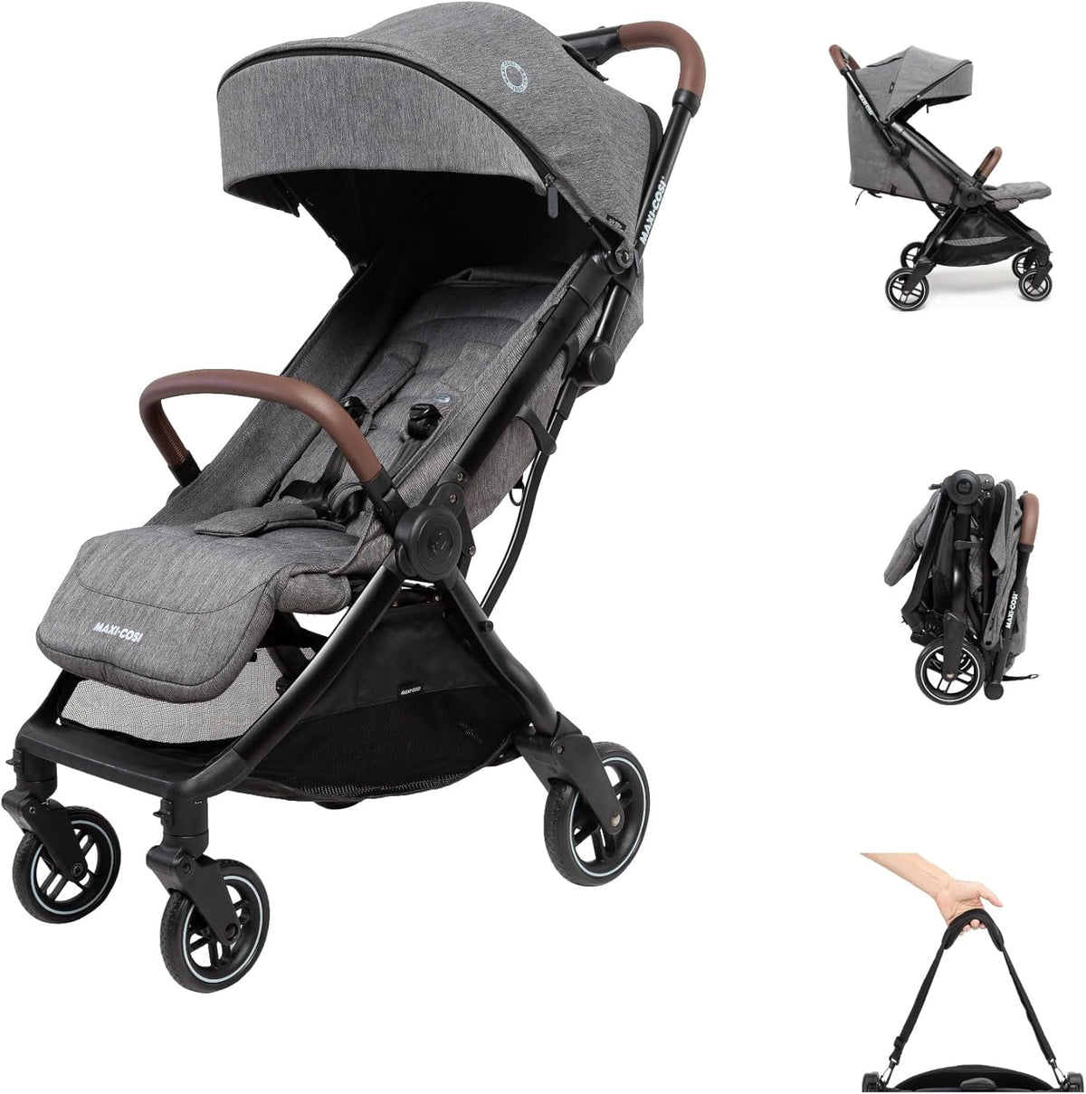Silla de paseo compacta - Color Select Grey con tejidos reciclados - Reclinación total suspensión en 4 ruedas y capota UPF 50 - Plegado automático hasta 22 kg
