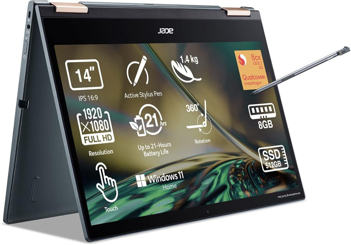 Acer Spin 7 SP714 61NA S79F Ordenador Portatil Convertible 14 Pulgadas Full HD Qualcomm Kryo 495 8GB RAM 512GB SSD Adreno 685 Windows 11 Home Azul Laptop Tactil Ligero - Portatil Convertible Ultrafino