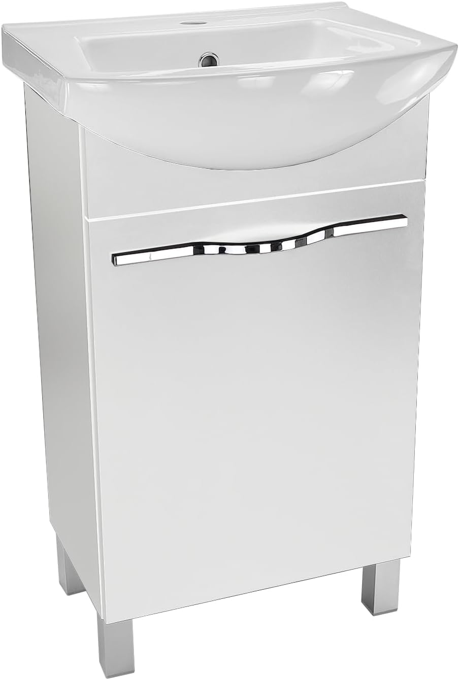 Lugo mueble de baño de pie 50 cm - Armario bajo con lavabo - Poliuretano blanco 50 x 40 x 84 cm - Diseño moderno minimalista para guardar toallas