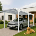 HWC-O23 cochera para coche 3 x 6 m - Estructura de acero y aluminio de 10 cm - Techo de policarbonato con canaleta - Impermeable blanco con protección UV
