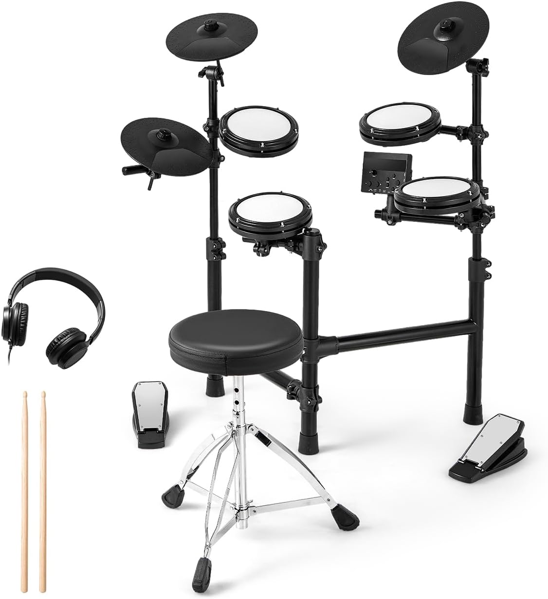 GOPLUS Batería Electrónica Plegable Pads de Malla 150 Sonidos USB MIDI Kit Percusión Completo
