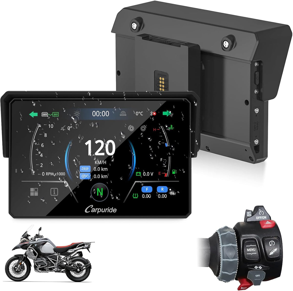 Pantalla moto BMW 5 pulgadas impermeable - CarPlay Android Auto TPMS sensor luz - Bluetooth dual manillar