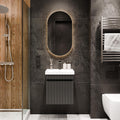 Planetmobel Cosmia conjunto de muebles de baño 60 cm - Mueble antracita con lavabo cerámico - Espejo iluminado de 50 cm - Grifo negro y cajón para baño moderno