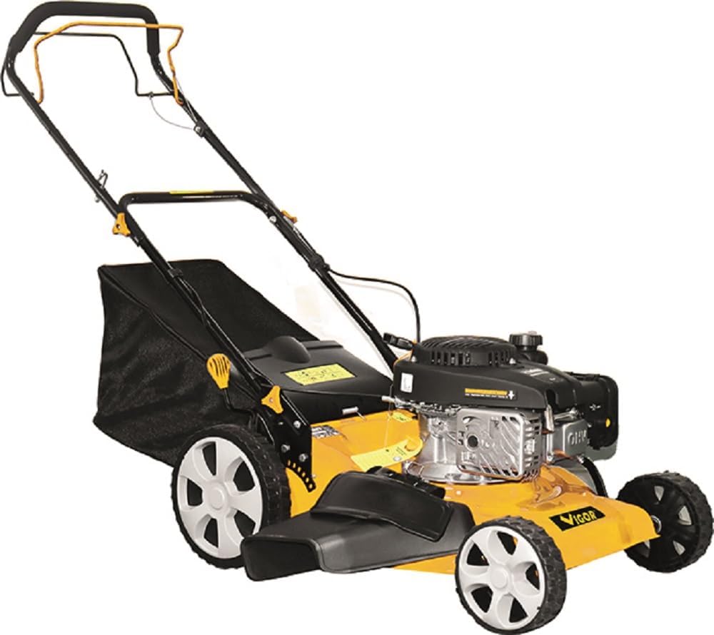 Cortacésped autopropulsado de gasolina - Ancho de corte 46 cm - Altura ajustable hasta 75 mm - Acero aleado amarillo con funcionamiento automático