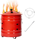 Incinerador metálico de jardín con tapa - Brasero esmaltado rojo para hojas papel y leña - Ventilación para combustión controlada - Diseño portátil para uso exterior