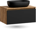 Mueble de baño con lavabo 80 x 50 x 40 cm - Madera color roble dorado y negro - Cajón con cierre suave y sifón compacto - Diseño moderno