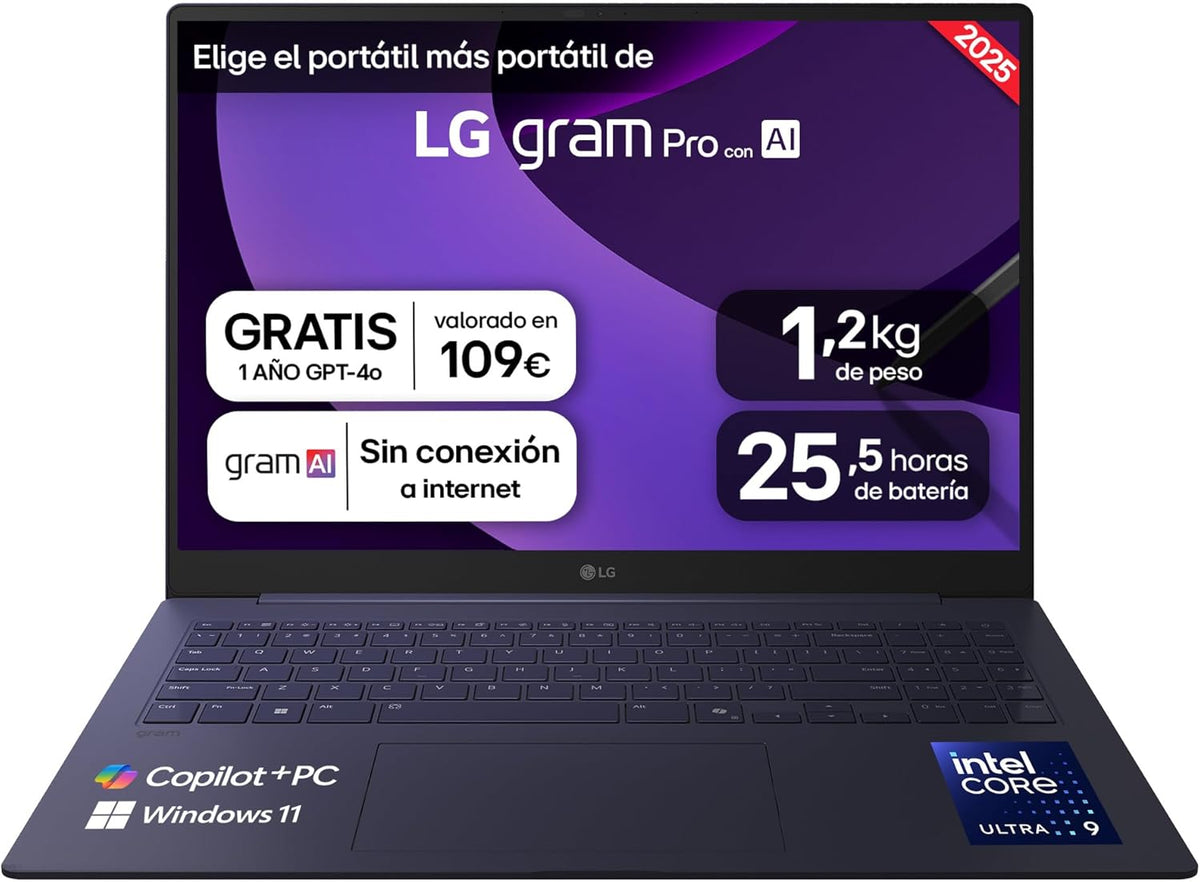 Portátil 16 pulgadas gris metálico - Core Ultra 9 32GB RAM 1TB SSD - Windows 11 IPS antirreflejo 1239 g