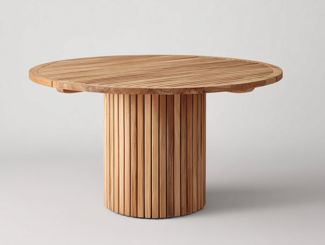 Mesas de jardín de madera 125x125x75 cm - madera natural - diseño redondo para exterior