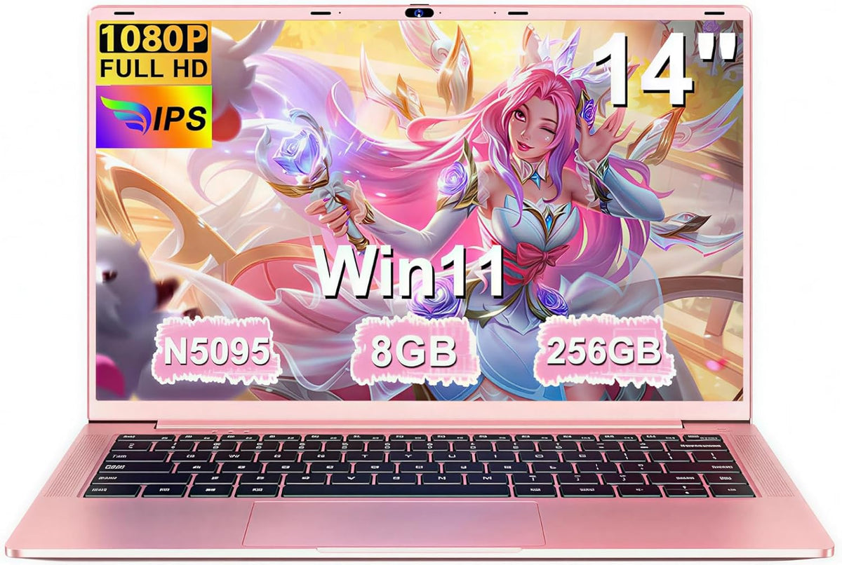 Ordenador Portatil 14 Pulgadas Celeron N5095 Windows 11 8GB RAM 256GB SSD FHD 1920x1080 WiFi 5G USB 3.0 Diseño Metalico Oro - Laptop Ultraportatil - Ordenador para Oficina Estudio Uso Diario