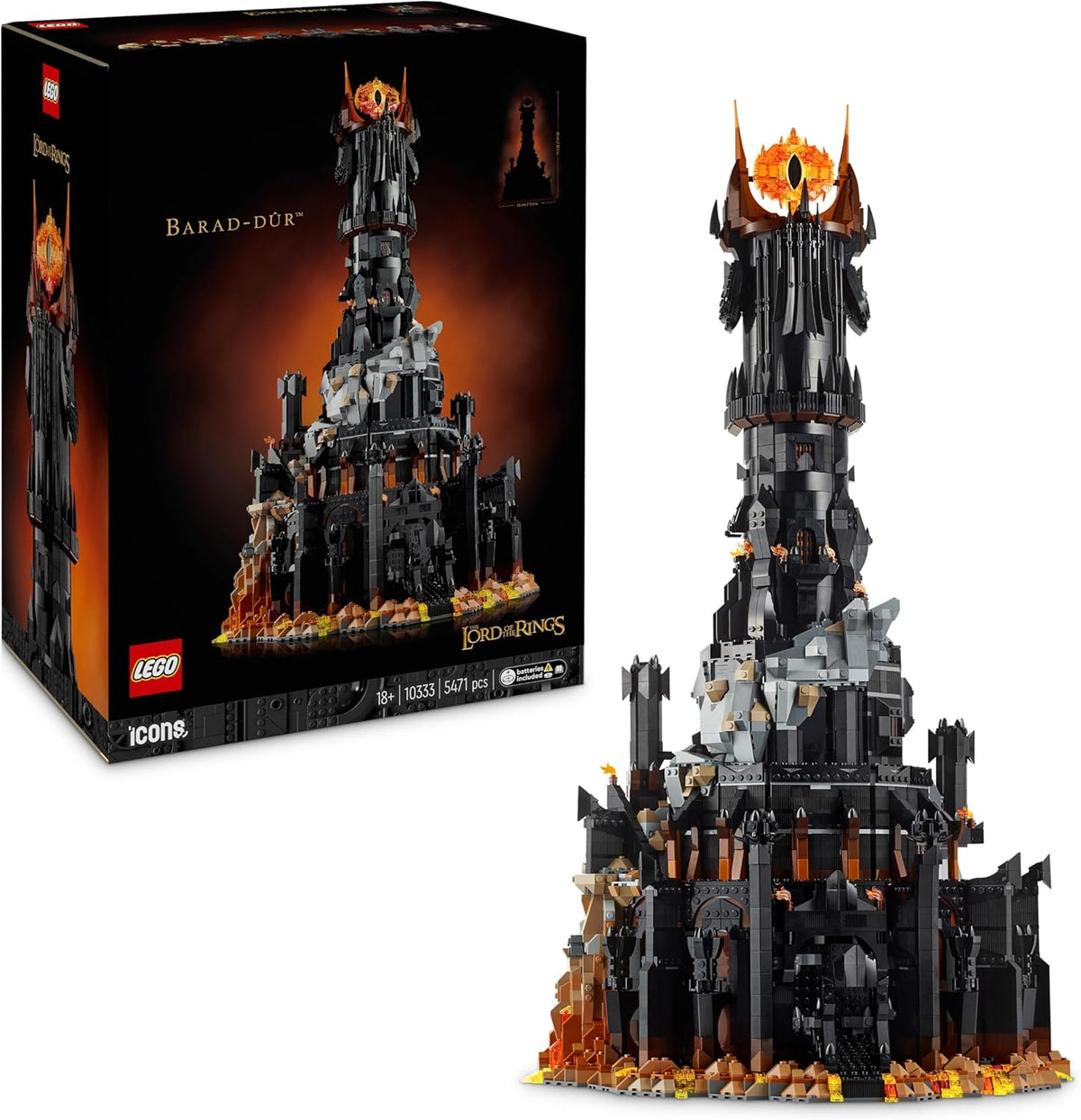 LEGO Icons El Señor de los Anillos Barad dur maqueta fortaleza adulta 5471 piezas Sauron Frodo Sam Gollum decoracion coleccion regalo 10333