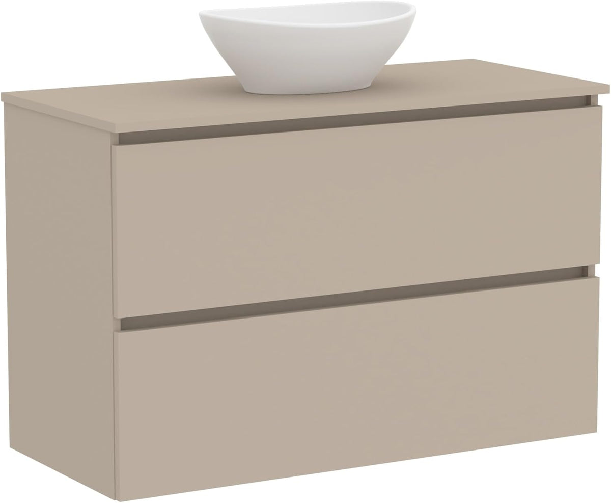 Baikal Klay mueble de baño suspendido 100 cm - 2 cajones con lavabo cerámico sobre encimera - Mueble montado color Visón - Armario de baño para almacenamiento