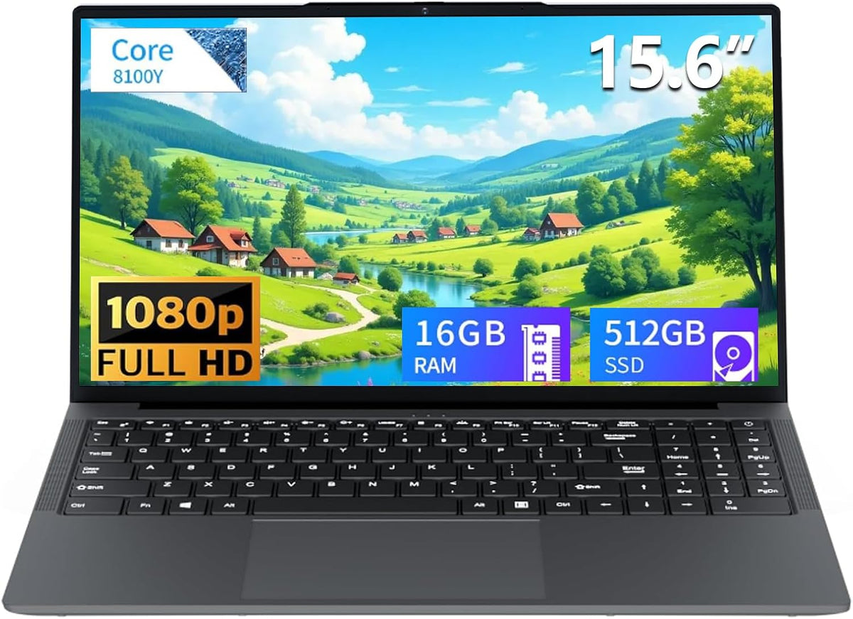 Ordenador Portatil 156 Pulgadas 16GB RAM 512GB SSD Core i3 8100 Laptop IPS FHD Windows 11 Pro Mini HDMI USB 3.0 WiFi Tipo C Laptop Estudio Oficina - Portatil Multifuncional - Ordenador para Trabajo y Estudiantes