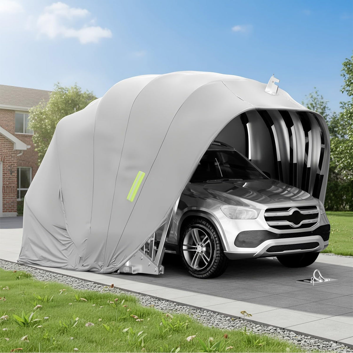 Garaje plegable 5,9 m para coche - Acero inoxidable y tela Oxford 600D con PU - Cerradura y estructura móvil - Cochera gris resistente a lluvia nieve y radiación UV