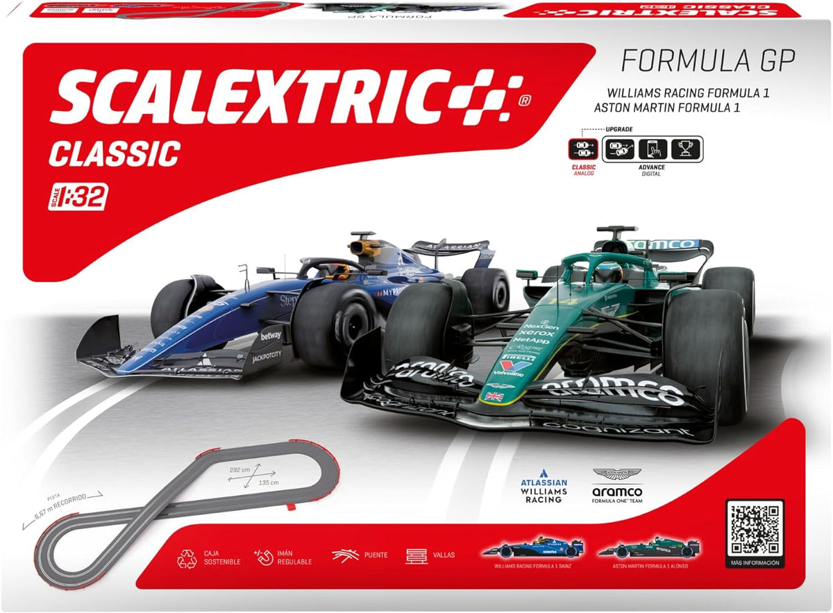 SCALEXTRIC Circuito Classic pista de carreras completa Formula GP coches y mandos incluidos escala 1 32 multicolor plastico sistema manual 72x52x12 cm