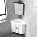 Lavabo esquinero con armario - Cerámica de caolín con esmalte de triple capa - Grifo de agua fría y caliente incluido - Instalación mural o de pie para espacios compactos