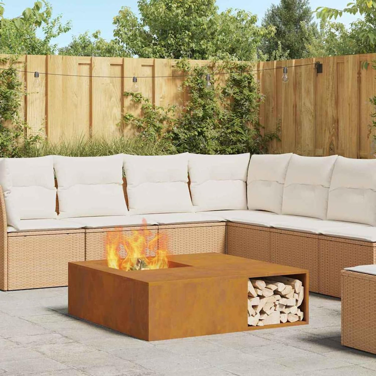 Fasba chimenea exterior cuadrada 100 x 100 x 30 cm - Acero autopatinable marrón - Estructura resistente al calor - Diseño moderno para patio jardín y reuniones