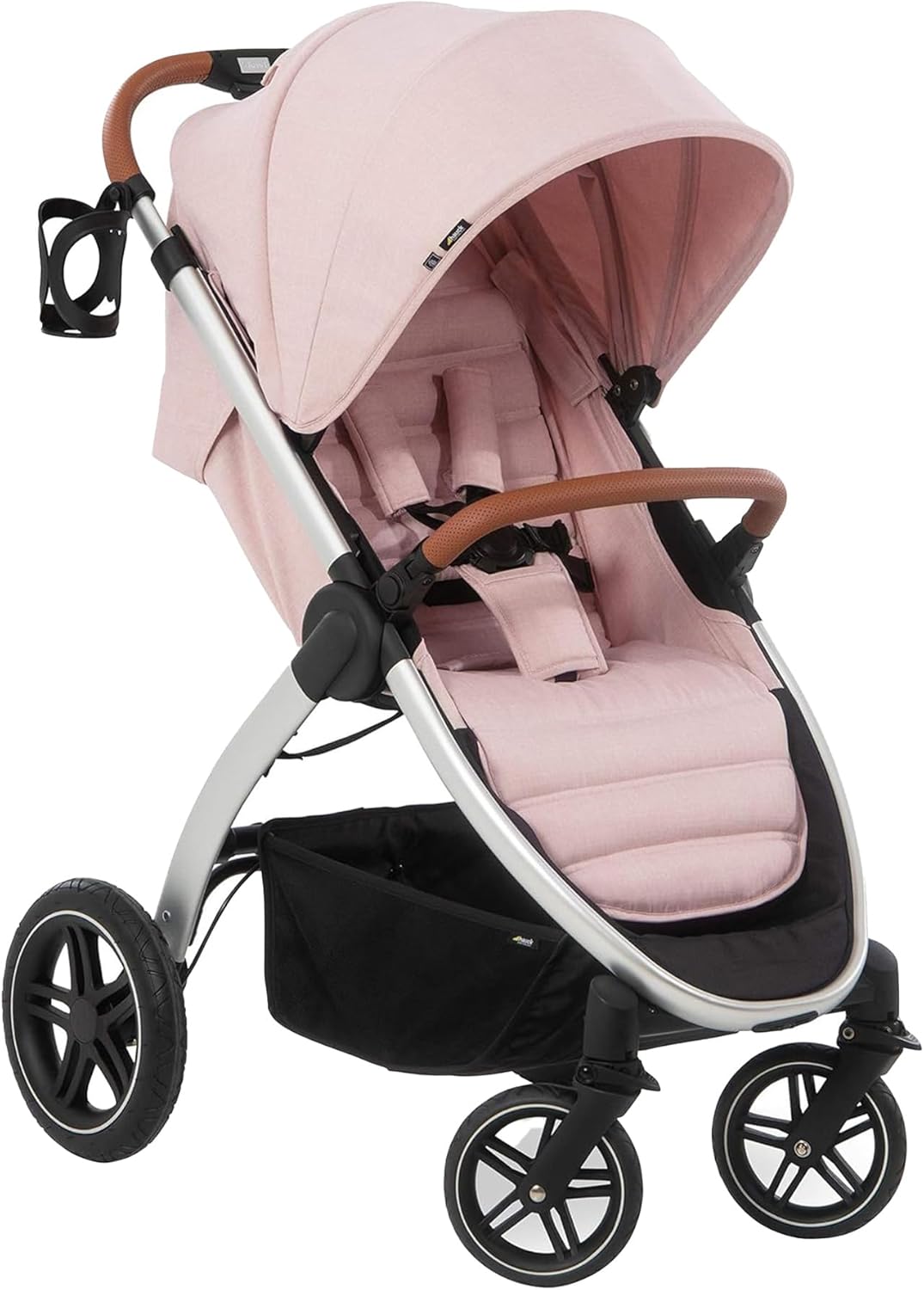 hauck UpTown silla de paseo ligera - Hasta 25 kg con arnés 5 puntos - Respaldo reclinable y manillar regulable - Beige rosa plegable con portavasos