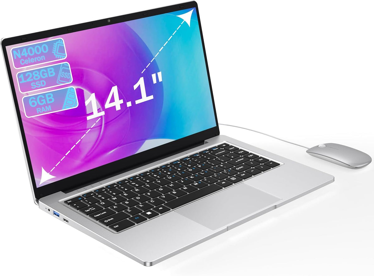 Portátil 14,1 pulgadas UHD - Celeron 6GB RAM 128GB SSD - Windows 11 WiFi 5G ratón incluido