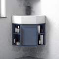 Armario de baño esquinero con lavabo 40 cm - Color azul - Grifo cromado superior y desagüe incluidos - Montaje en pared para espacios pequeños