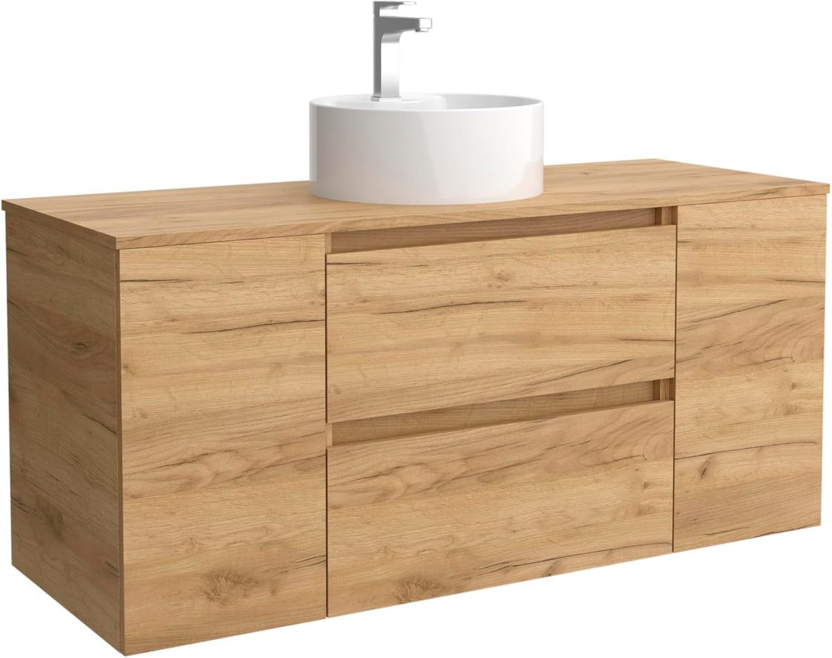 Salgar Bequia mueble de baño 120 cm - Madera acabado roble 120 x 45 x 56 cm - Encimera con lavabo de sobreponer y 1 puerta - Suspendido resistente a humedad