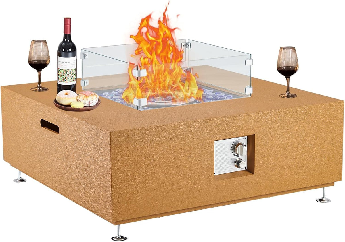 Mesa de fuego a propano de 56 pulgadas - Potencia de 50000 BTU con encendido piezoeléctrico - Cubo de hielo y protector de viento de cristal - Para patio jardín y terraza