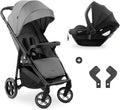 Set de carrito de bebé y silla de coche - Acero aleado color gris - Asiento reclinable con bandeja y protección UV 50 - Desde nacimiento hasta 22 kg