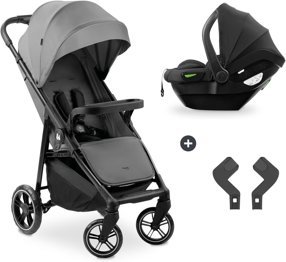 Set de carrito de bebé y silla de coche - Acero aleado color gris - Asiento reclinable con bandeja y protección UV 50 - Desde nacimiento hasta 22 kg