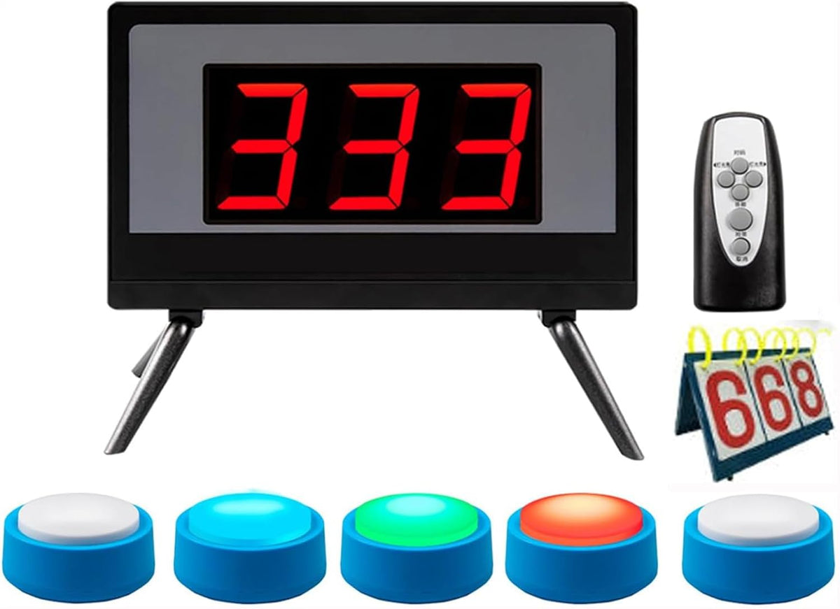 Boton de Respuesta Sistema Inalambrico de Concurso Educativo Zumbador con Control Remoto Marcador y Luces LED 4 Modos de Juego - Juego Interactivo de Preguntas - Actividad Escolar y Familiar