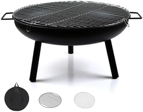 Hoguera portátil de metal de 23 pulgadas - Patas extraíbles y asas laterales - Parrilla para cocinar al aire libre - Para patio camping picnics y reuniones