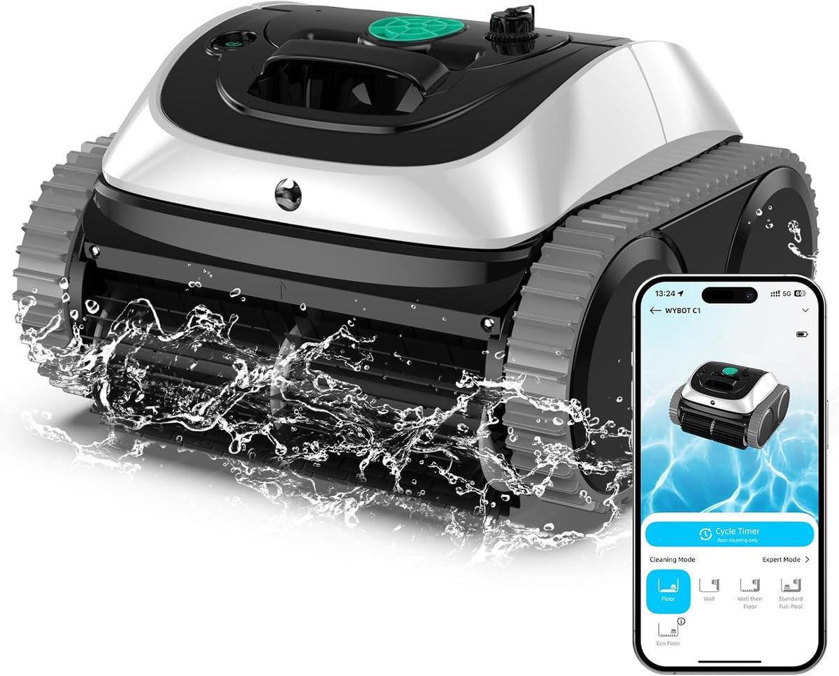 WYBOT C1 Robot limpiafondos de piscina - Limpieza de fondo paredes y línea de agua hasta 150 m2 - Triple motor y autonomía de 150 min - Planificación inteligente de rutas