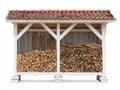 Leñero de jardín madera 220x75x185 cm blanco y marrón - diseño exterior con techo inclinado