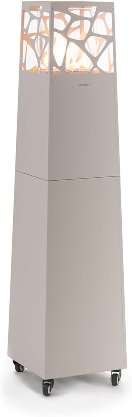 Planika Pyramid Calefactor de patio a gas - Diseño gris seda de 36 x 36 x 150 cm - Alimentación con gas licuado de petróleo - Chimenea exterior moderna de 28 kg