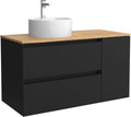Salgar Bequia mueble de baño 100 cm - Madera negro mate 100 x 45 x 56 cm - Encimera para lavabo de sobreponer y 1 puerta - Suspendido reversible resistente a humedad