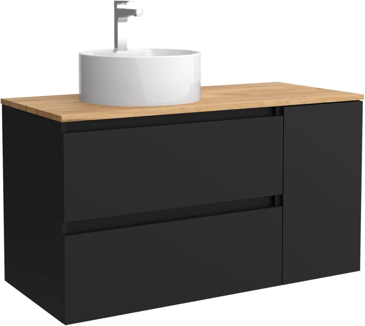 Salgar Bequia mueble de baño 100 cm - Madera negro mate 100 x 45 x 56 cm - Encimera para lavabo de sobreponer y 1 puerta - Suspendido reversible resistente a humedad