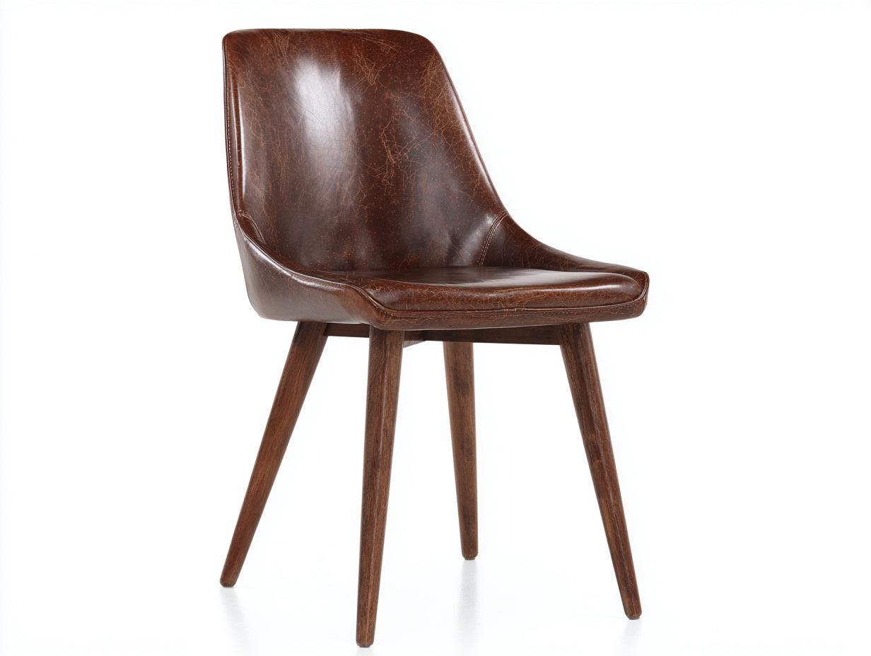 Sillas de comedor 52x57x86 cm - piel sintética marrón oscuro y patas de madera - estilo vintage moderno