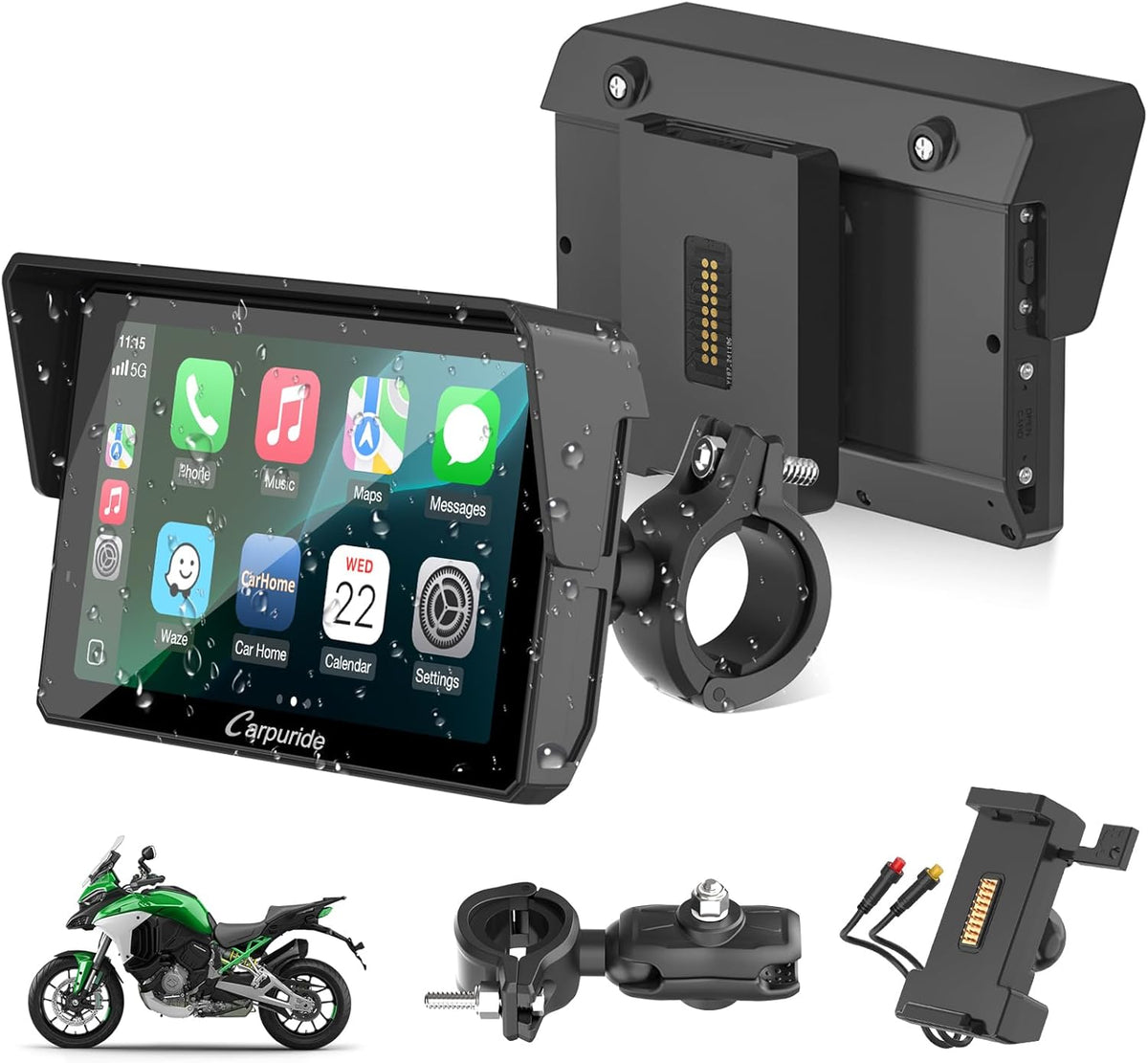 Carpuride W502S Pro Pantalla Carplay Moto 5 Pulgadas Impermeable Tactil Android Auto GPS Bluetooth Soporte BM05 Navegación Moto Display Compacto - Pantalla Carplay Moto Compacta - Sistema de Navegacion Portatil para Motocicleta Urbana