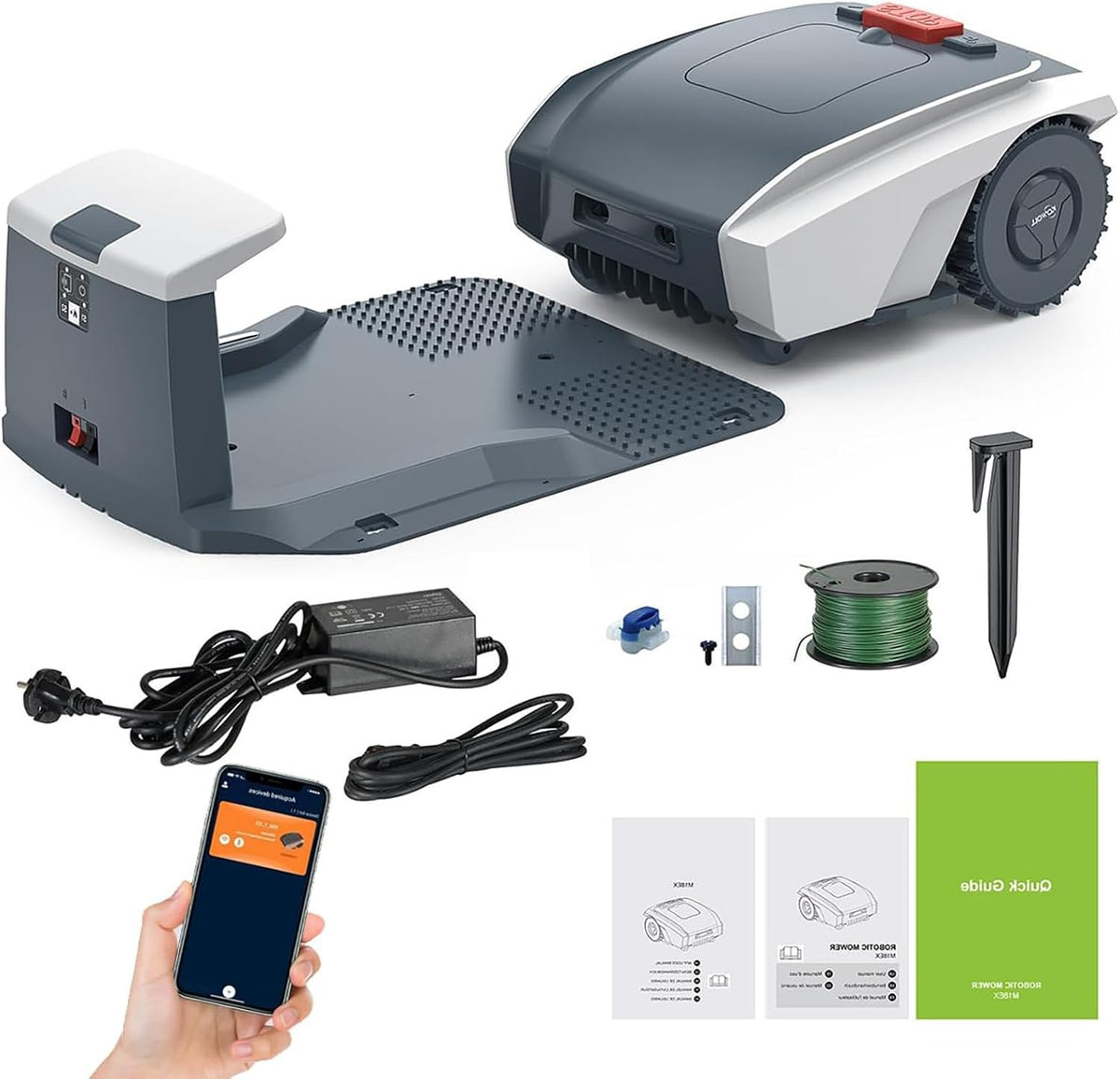 Robot cortacésped automático - Para superficies hasta 1500 m2 - Control mediante aplicación y pendiente hasta 30 por ciento - Sensor de lluvia y corte silencioso