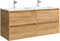 Salgar Bequia mueble de baño 160 cm - Madera acabado roble con lavabo MineralSolid - Medidas 160 x 45 x 56 cm - Suspendido moderno resistente a la humedad