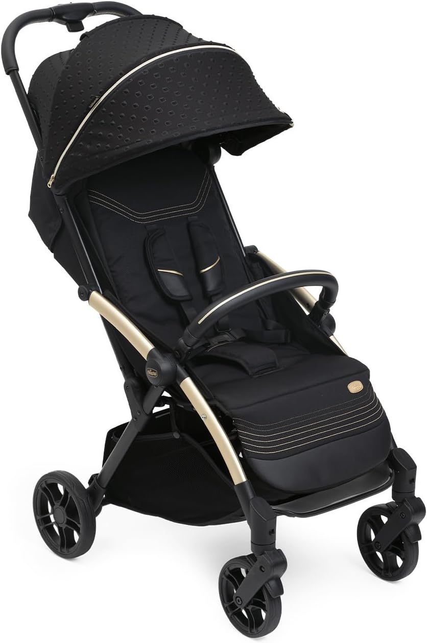 Chicco Goody XPlus silla de paseo - Desde nacimiento hasta 4 años y 22 kg - Plegado con una mano y 4 posiciones de respaldo - Negra con ruedas grandes y capota extensible