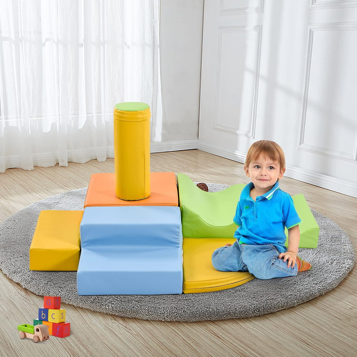 Bloques gigantes con tobogán 100 x 80 x 20 cm amarillo - 6 piezas certificado EN71 - escalada interior infantil