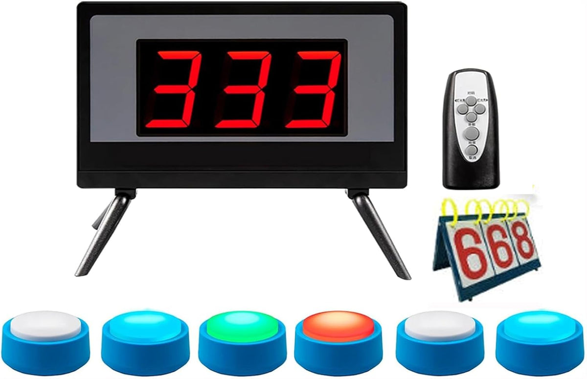 Boton de Respuesta Sistema de Concurso Inalambrico Zumbador Educativo con Marcador Control Remoto 4 Modos de Juego y Luces LED Indicadoras - Juego de Preguntas Rapido - Sistema Interactivo Educativo