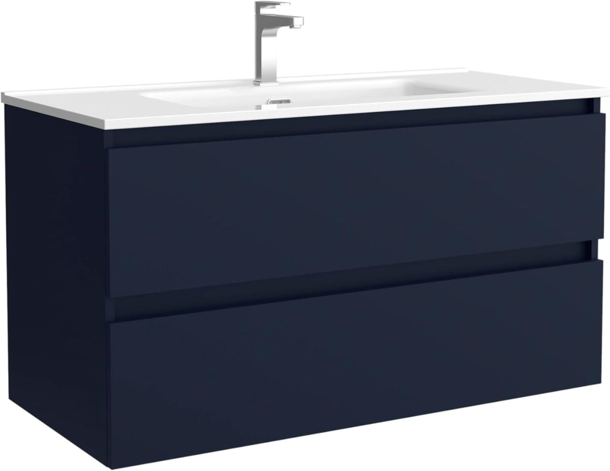 Salgar Bequia mueble de baño 100 cm - Lavabo cerámico y acabado azul mate - Mueble moderno de 31,5 kg - Conjunto compacto para lavabo y almacenamiento